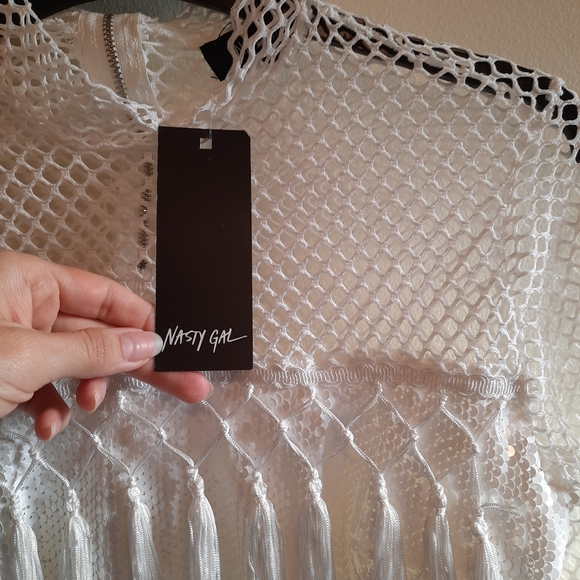 Nasty Gal Catch Me If You Can Fisnet Sequin Tassel Crop Top White - Picture 8 of 15